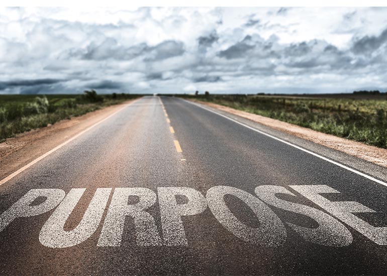 road with the word 'purpose' painted on surface