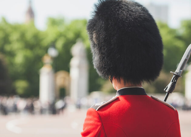 British Royal guard on Buckingham Palace before Queen Elizabeth