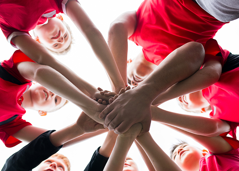 All hands in sports team chant