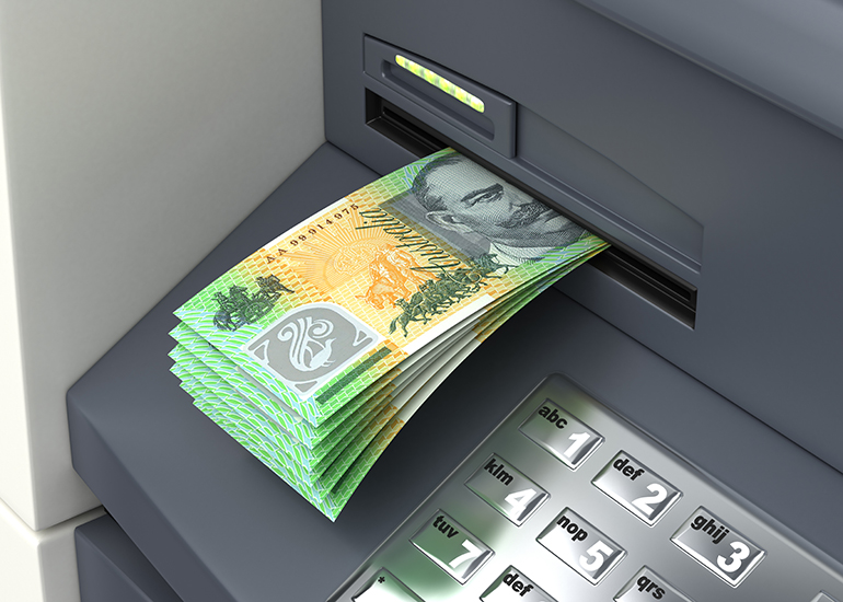 bank ATM cash deposit or withdrawal