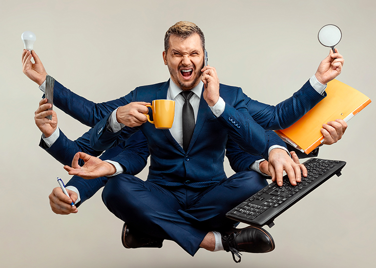 multitasking, overworked businessman