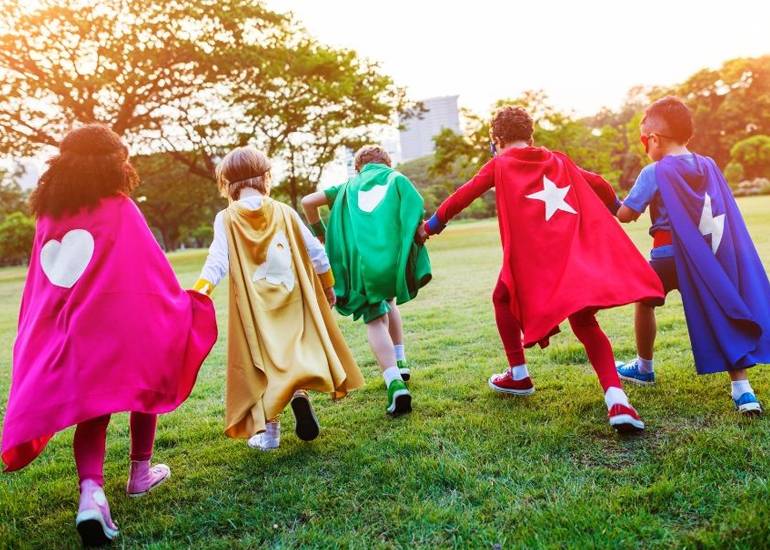 kids in superhero costumes