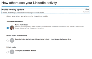 profile viewing options on linkedin