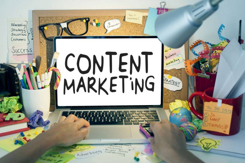 a computer screen with the words content marketing in black