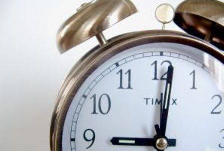 Old fashioned alarm clock showing the time 9am