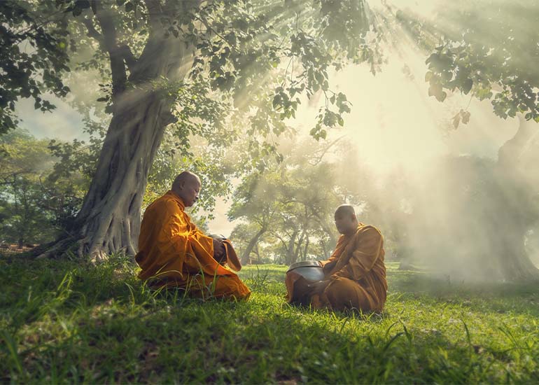 Buddhist monks practice mindfulness