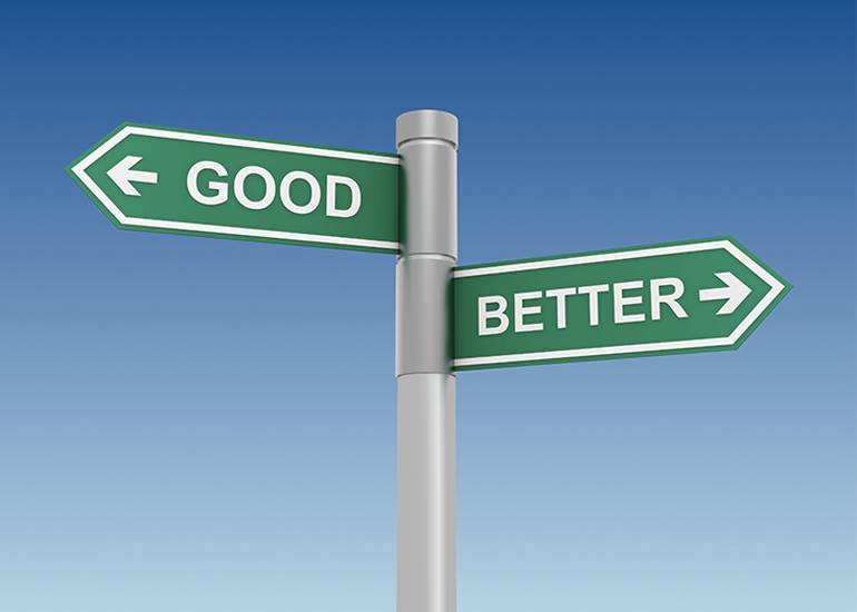 Signpost showing the directions 'good' and 'better'