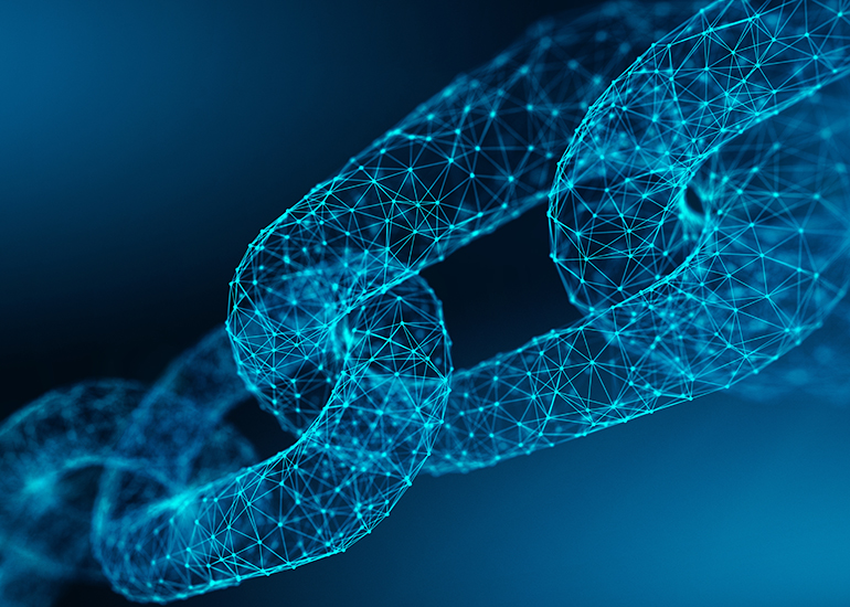 graphic depicting chain made up of dots of light