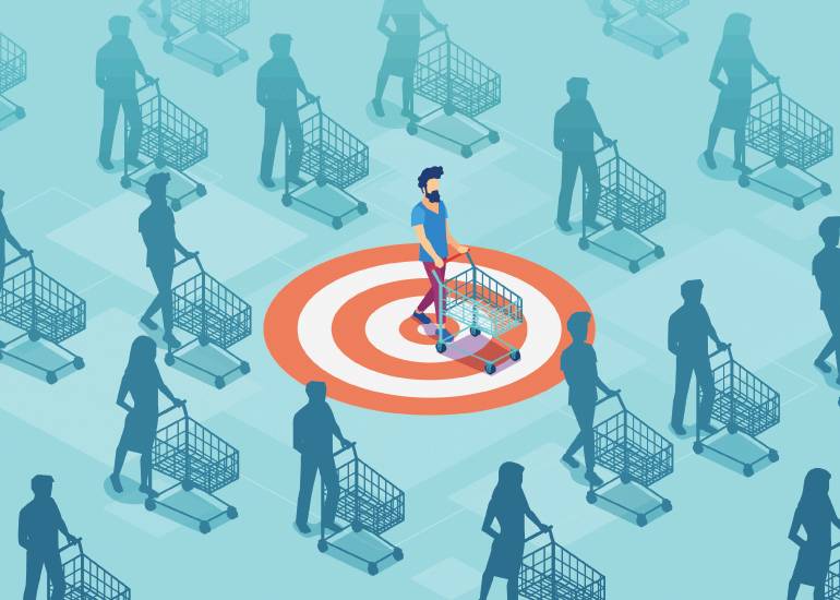 Graphic depicting one customer within a target range symbolic of target sales