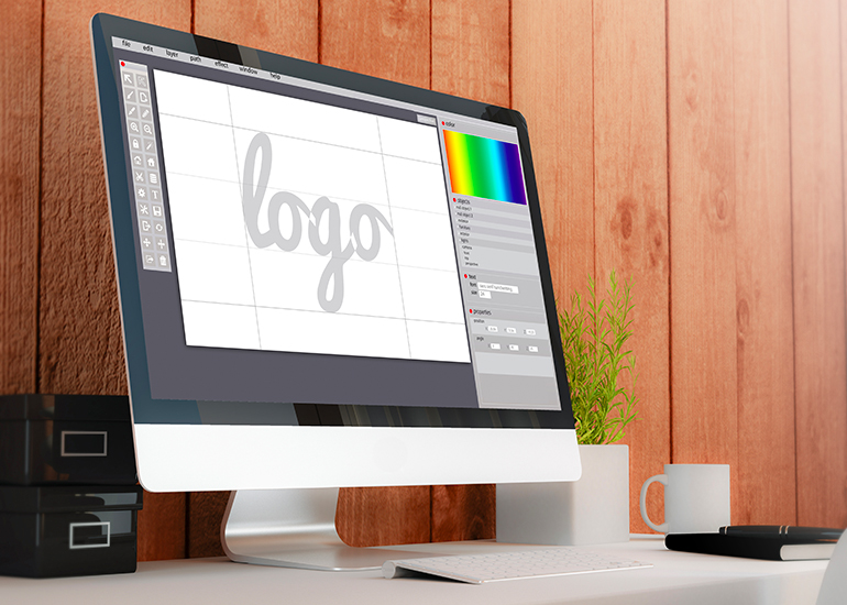 Logo graphic editing software on computer