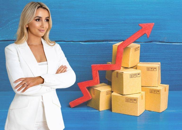 Olivia Jenkins inset on background with stack of boxes