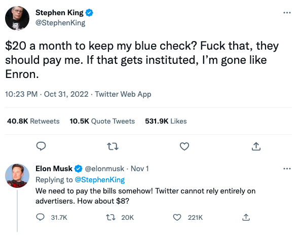 Stephen King Elon Musk tweet