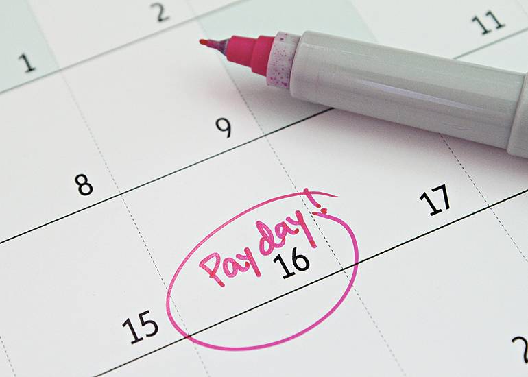 Payday marked on calendar