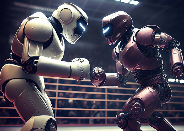 battle bots fighting in boxing ring