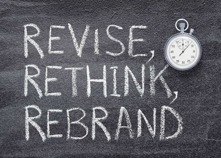 revise rethink rebrand written in chalk