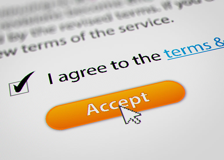cursor clicking on terms and conditions accept button