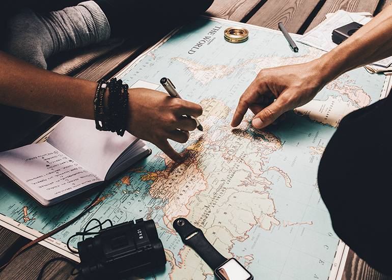 overseas travel planning with world map