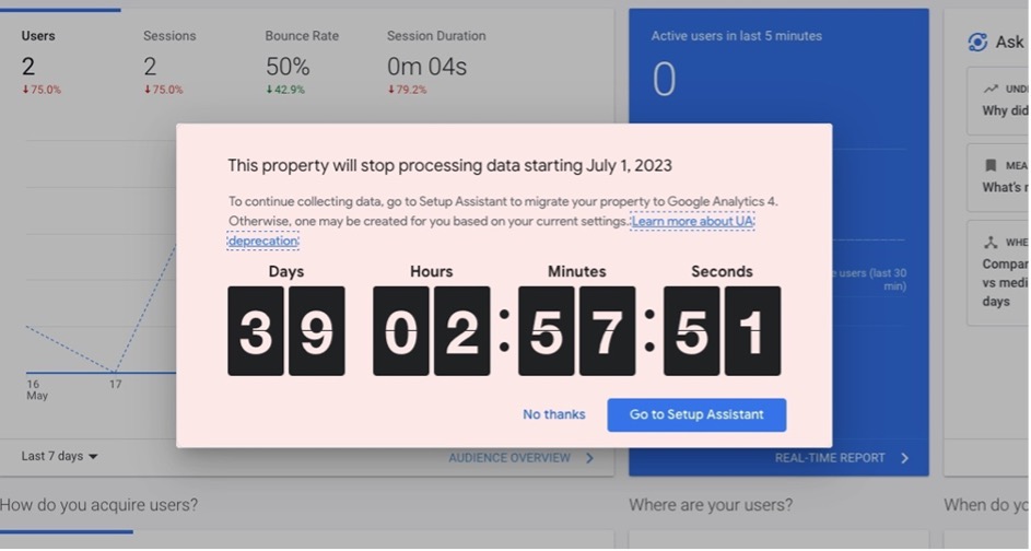 Google Analytics countdown timer for GA4