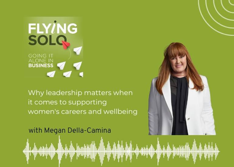 Megan Della Camina flying solo podcast graphic