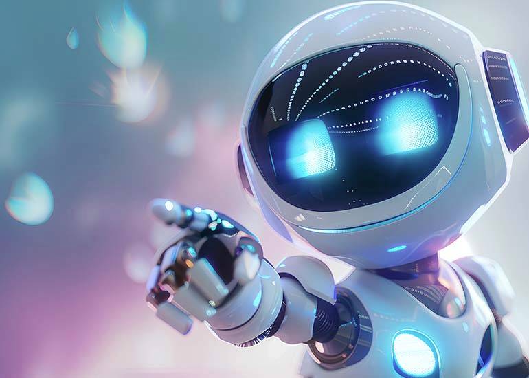 A friendly robot is pointing - AI concept