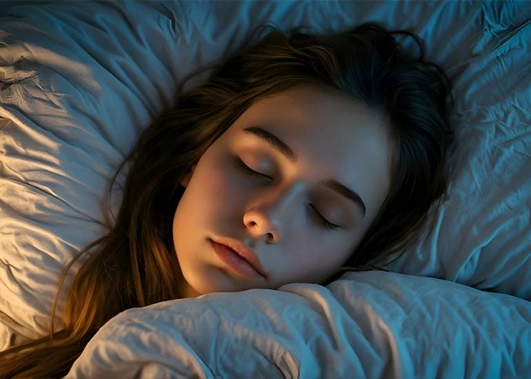 woman sleeping peacefully" a good' night's sleep