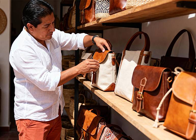 Customer looking at a bag